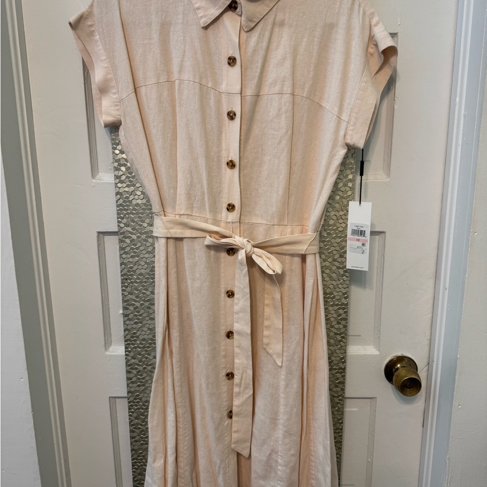 Calvin Klein Light Pink Midi Dress with Button-Down Front